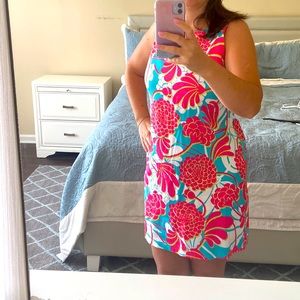 London Times Size 8P Tank Dress Vibrant Colors Darts at Waist Hidden Zip Back